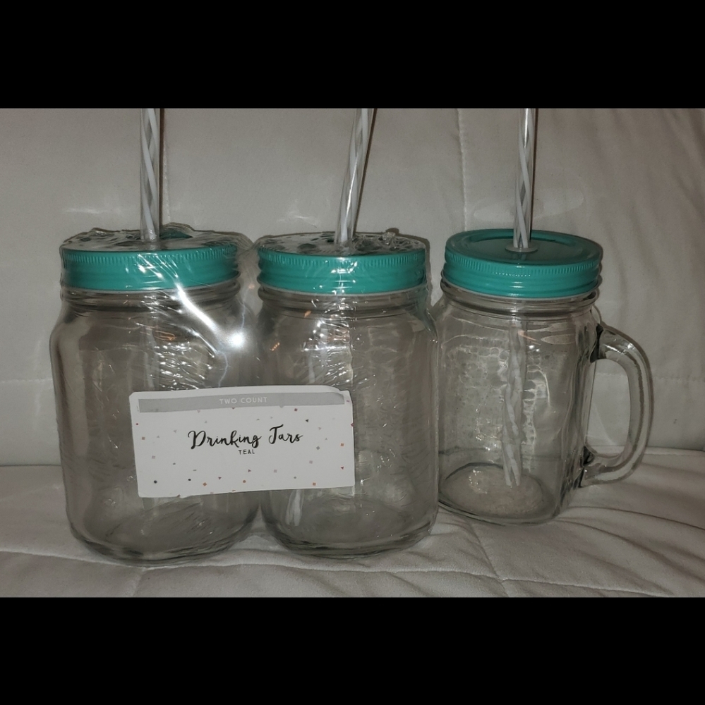 SET (2) Glass Mason Drinking Jars